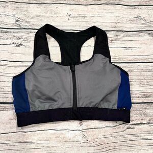 TomboyX Women's Black and Gray Sports Bra With Zipper Front Size S